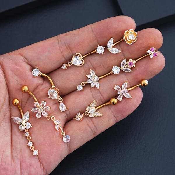 1 stk. rustfrit stål Zircon navlepiercing sommerfugl blomst A17