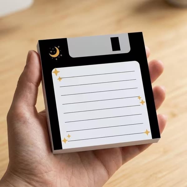 4-pakning retro diskett-klistrelapper, notisblokk med himmelsk måne A1