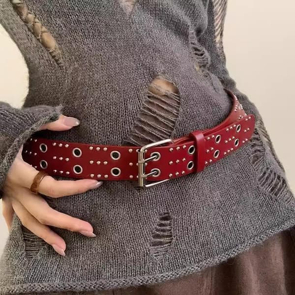 Kvinders Nittebælte Mode Casual Punk Stil Pu Læder Taljebælte A5
