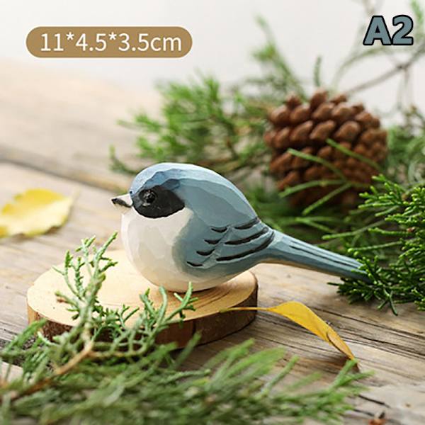 Puu Robin Bird Figurine Pieni Lintu Patsas Art Käsintehty veisto A4