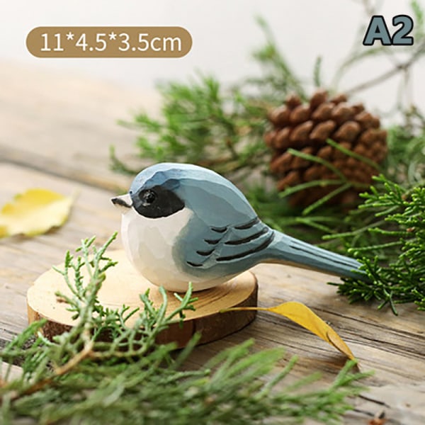Puu Robin Bird Figurine Pieni Lintu Patsas Art Käsintehty veisto A6