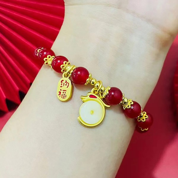 Dragon Year Style Zodiac Dragon Beaded Armbånd Amulett Smykker Red