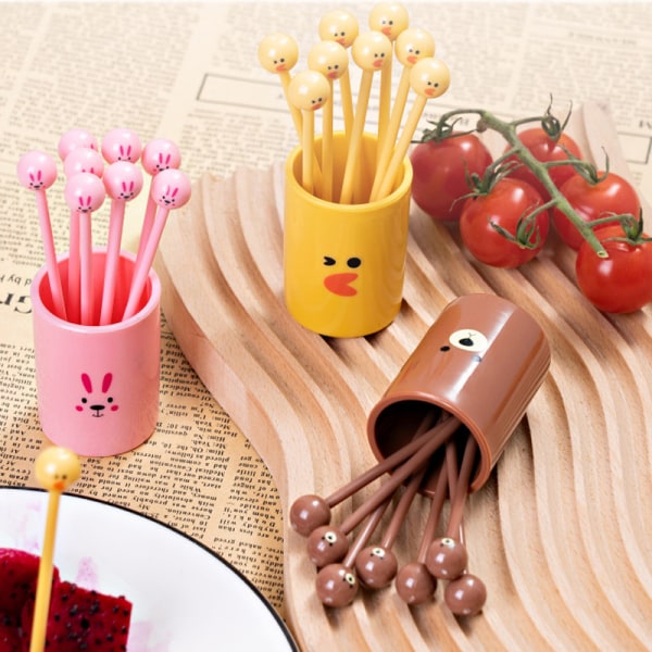 10 kpl Mini hammastikut Cartoon Kids Picks muoviset hedelmähaarukat B Coffee