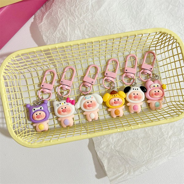 Tecknad Piggy Keyring e Resin Keychain Kawaii Key Chain Girls B A1