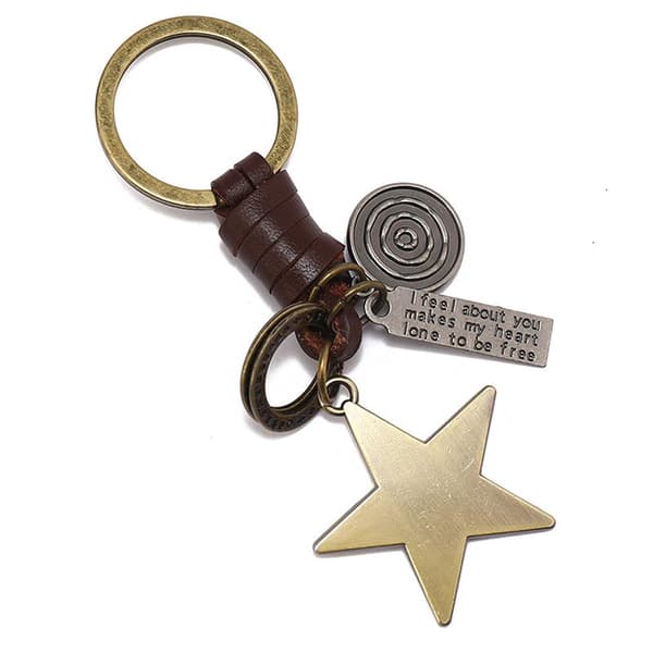 Retro nyckelring för män Läderrem Metallstjärna Berlock Bilaccessoar A1
