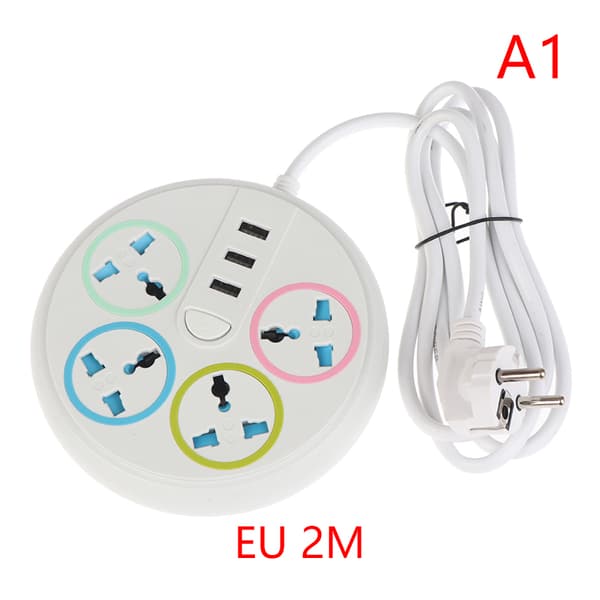 EU US Plug 2/3Pin Strømuttak TypeC 2 USB-porter 4-veis AC-uttak EU 2Pin 2M