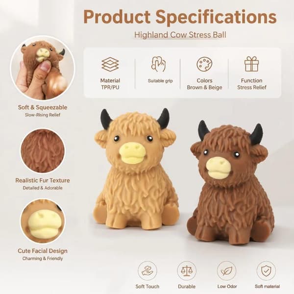 Skotsk höglandsko Squishy Långsam Återhämtning Stresslindrande Fidgetleksak Dark brown