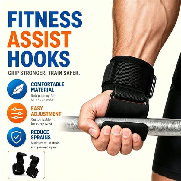 Dragkroksassistent handledskrok halkfritt grepp för tyngdlyftning gym Black B