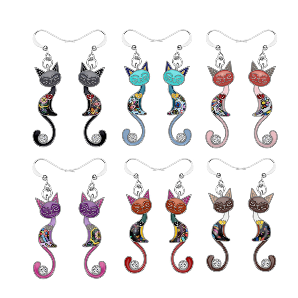 Milangirl Colorful Small Cat Ear Dangle Örhängen för kvinnor Dang A2