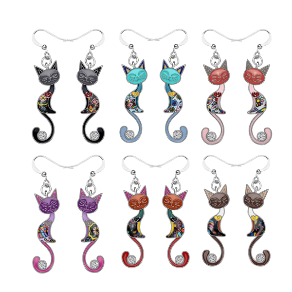 Milangirl Colorful Small Cat Ear Dangle Örhängen för kvinnor Dang A4