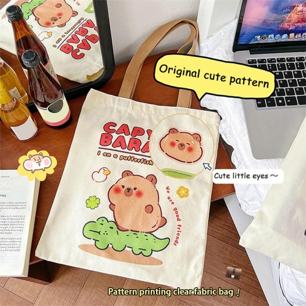 e Kapibala Canvas Bag Capybara Large Capacity Shopping Bag Shou A1