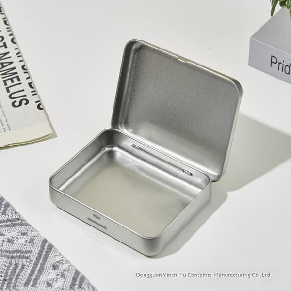 Metal rektangulær tom mini dåse æske blikplade push slik pille C Black