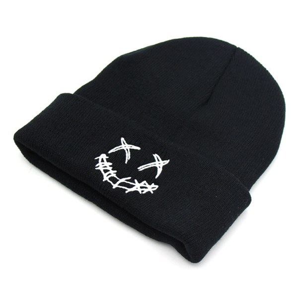 Kvinner Menn Strikkelue Vinter Hip Hop Varm Myk Beanie Smiley Fa White2