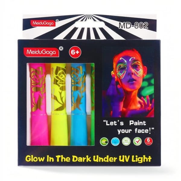 6 st Neon UV Glow Ansiktsfärg Kritset Svart Ljus Glöd Ej Till
