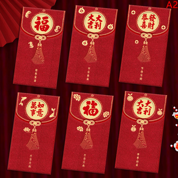 6 stk røde konvolutter e Hongbao til 2023 nytår rød lommepenge A2
