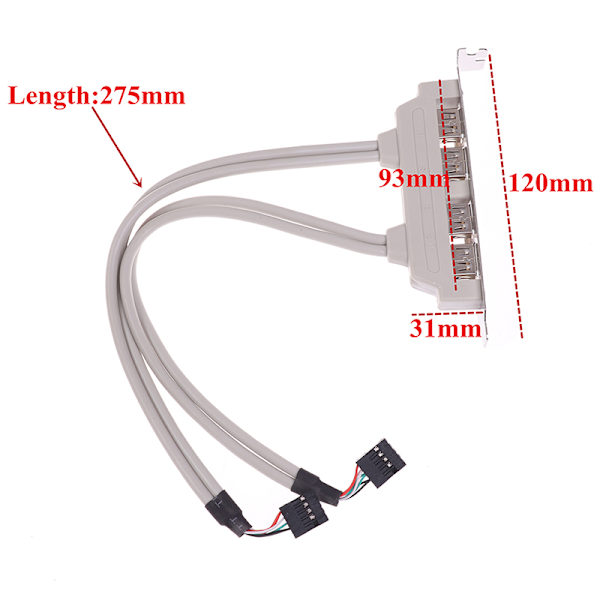 4-porttinen USB 2.0 - 9-nastainen emolevyn otsikon kiinnikkeen jatke