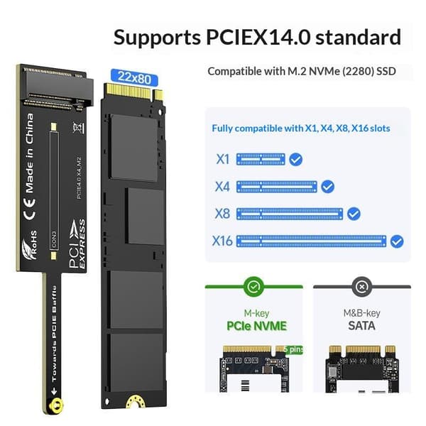 1 kpl PCIe Gen4 X1 - M2 NVMe SSD -sovitinkortti 16 Gbps suurnopeus A1