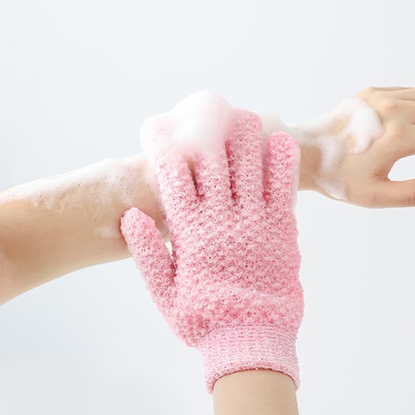 1Pair Bathing Gloves Bath Exfoliating Five-Finger Gloves Scrub Pink