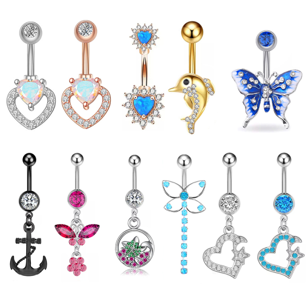 Zircon Dangle naparenkaat Heart Butterfly Navel Ring Pie A6