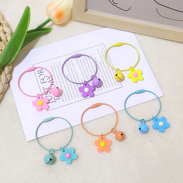 Candy Color Flower Key Chain Wire Rope Pendant With Bell Car Ke Red