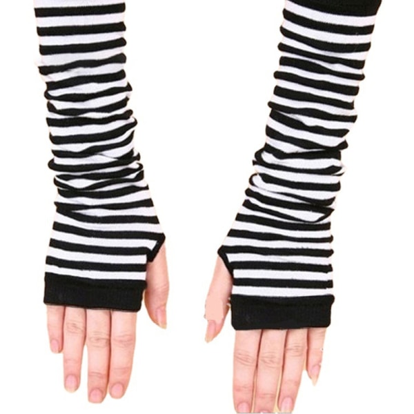 Nytt cover med långa handskar Klassisk rosa svart och vit randig F A6