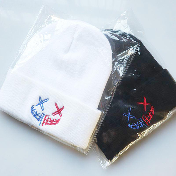 Kvinner Menn Strikkelue Vinter Hip Hop Varm Myk Beanie Smiley Fa White1