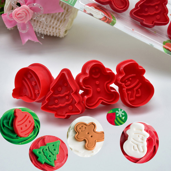 4 stk/sett julekjeks kjeksform 3d cookie stempel ter di