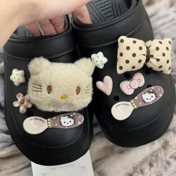 9 stk. e Bow Hello Kitty Plys Sko Charms Dekoration til Clogs Sandaler