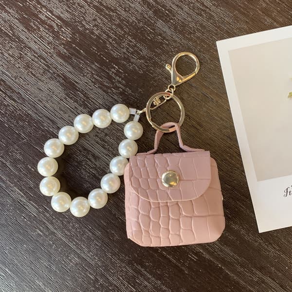 Myntplånböcker Pearl Chain Keychain Hörlurslåda Key Organizer Bag White