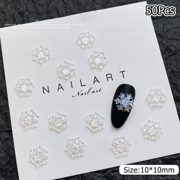 50 Stk White Glitter 3D Snowflake Nail Decals Stickers Christmas Gold