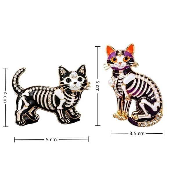 Barock Halloween Skelett Katt Droppande Olja Brosch Djurtema A1