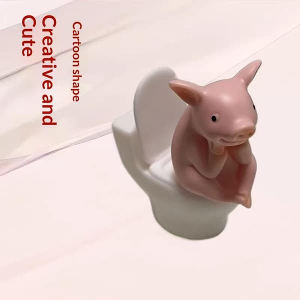 e Gris som sitter på toalett Pvc Baderomsstatue