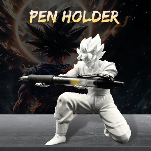 3D-printet kul Super Saiyan pennholderfigur skrivebordsstasjon White