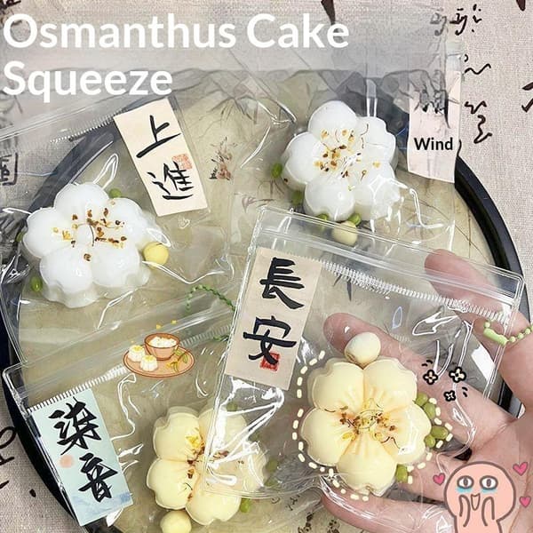 e Simulering Blomsterkake Squishy Mochi Leketøy Sakte Rebound White