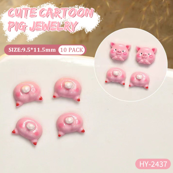 10 stk DIY Nail Art Charm 3D Pink Cartoon Pig Piggy Butt Nail Dri B 10Pcs