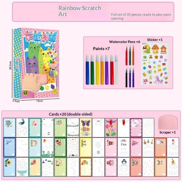 35 stk. Squeegee Art Barnemalesett Rainbow Scratch