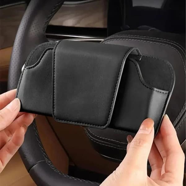 Bilbrilleetui Auto Solskærm Premium Ruskind Brilleholder Vi Black
