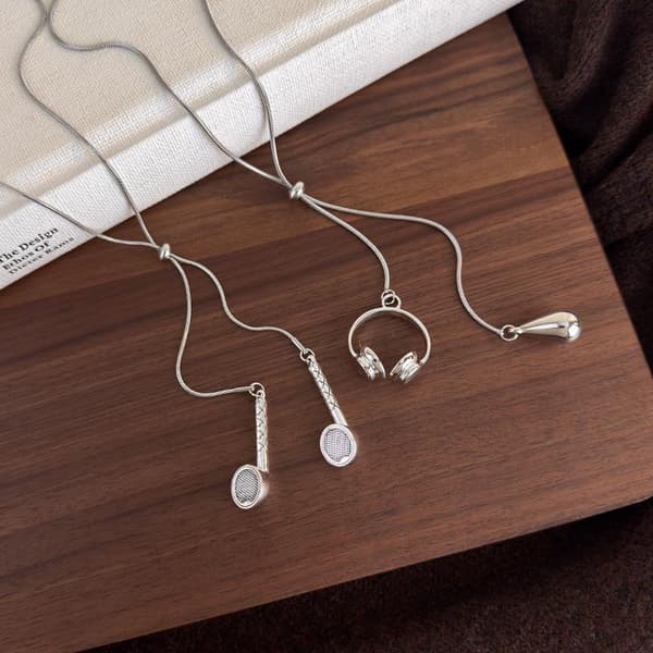 Silver Hörlurar Vattendroppe Hängsmycke Halsband Lång Utdragbar S A2