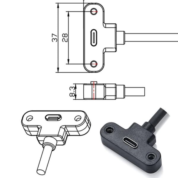 652F Rask og data USB C-forlengelseskabel med panelmontering hann