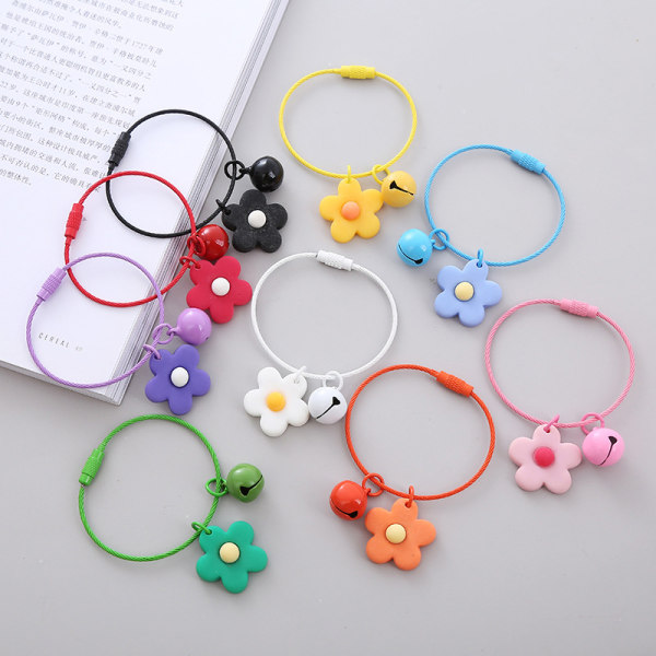 Candy Color Flower Key Chain Wire Rope Pendant With Bell Car Ke Pink