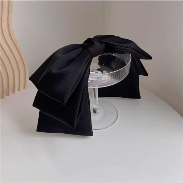 Ny stor sateng hårspenne Hårsløyfer Jente Dame Solid Svart Multi Black