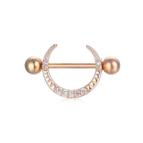 Sexy brystvorte Ring rustfritt stål Zircon New Moon U-formet Barbe Gold