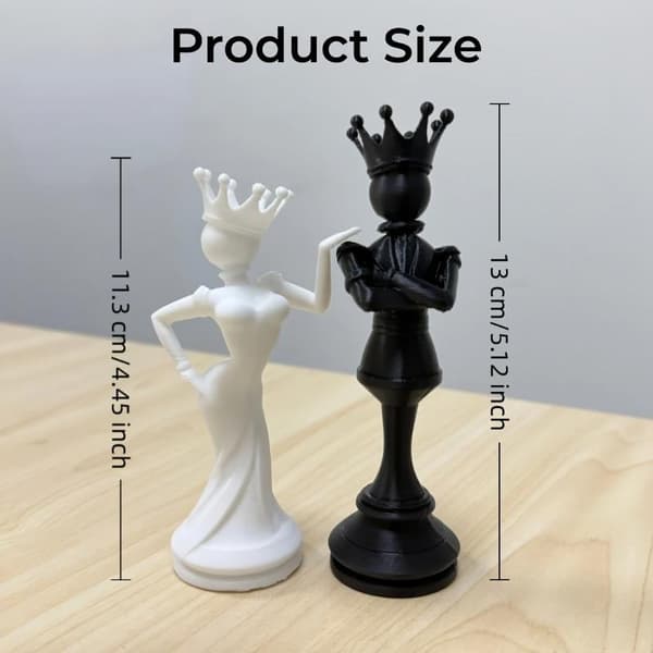 2 st 3D-printade schackparstatyer Kreativ drottning kung dekor