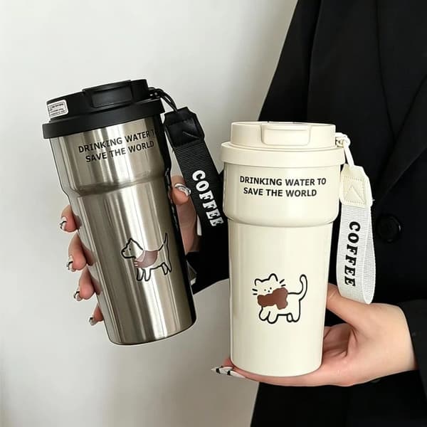 e Isolert Kaffekopp St Bærbar Dobbel Drikkemunn Silver