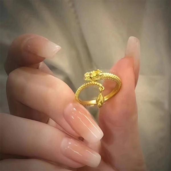 Tyylillinen avaussäädettävä Retro Dragon -muotoinen sormus Exquisite Zo Gold