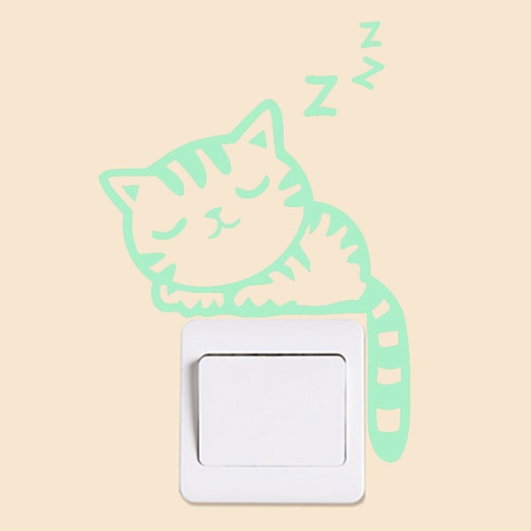 Cat Switch veggklistremerker Glow In The Dark Avtakbar Art Home Ro Sleepy Cat