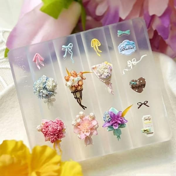 Silikon Nail Art Form Blomsterbukett Vas Design 3D DIY Nail D B89