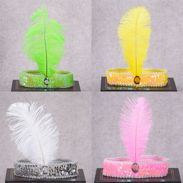 e Feather Headband Flapper Sequin Headpiece Costume Head Band d Green