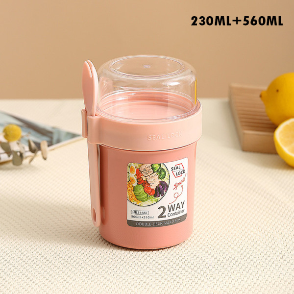 Morgenmad Havregryn Korn Nødder Yoghurt Salat Cup Seal Container Pink 790ml