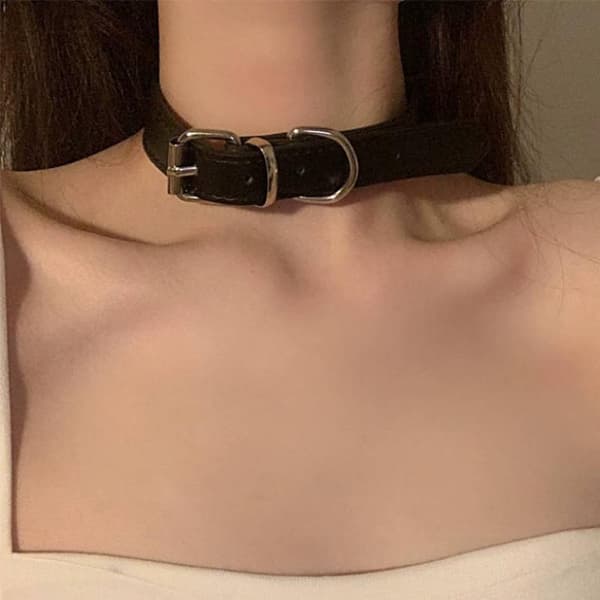 Trendy Punk Bælte Choker til Kvinder Piger Sød Cool PU Læder C White